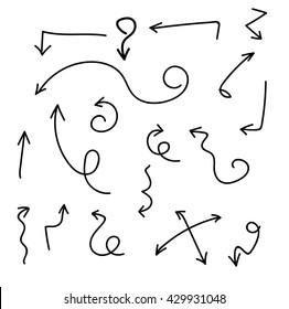 Set of arrow decoration line design elements vintage dividers in black color. Vector illustration. Isolated on white background. Doodle style.