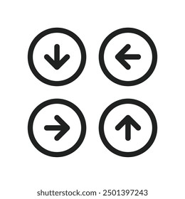 Set Arrow direction, up, down, left, right icon Vector Illustration. Multi direction, upload, download, design circle. vector flat design for symbol, logo, icon, sign, app, UI UX.