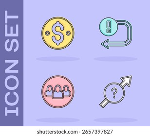 Set Arrow, Dollar symbol, Project team base and  icon. Vector