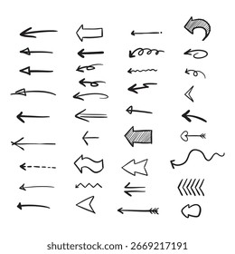 Set of Arrow, doodle drawing on white background