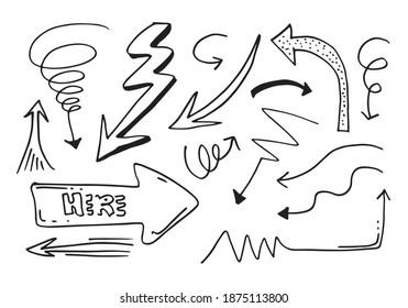 Set of arrow doodle isolated on white background.vector illustration.
