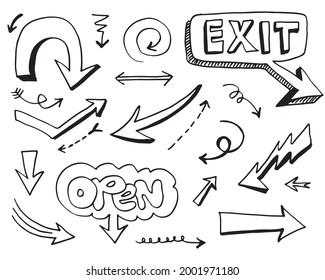 Set of arrow doodle isolated on white background