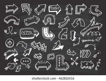 Set of arrow doodle on chalkboard background