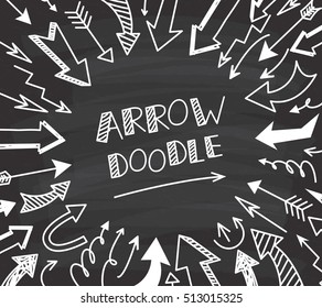 Set of arrow doodle on chalkboard background