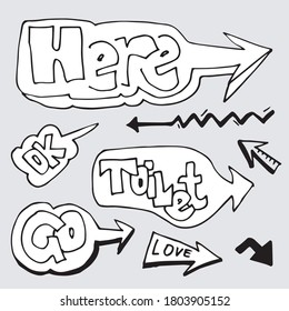 Set of arrow doodle on grey background.