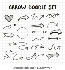 Set of arrow doodle on paper background
