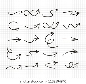 Set of arrow doodle on paper background