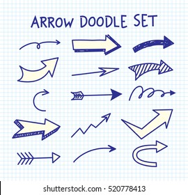 Set of arrow doodle on paper background