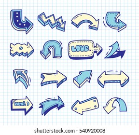 Set of arrow doodle on paper background