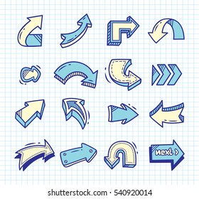 Set of arrow doodle on paper background