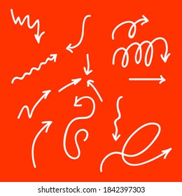 Set of arrow doodle on red background. Stock vector sign. Vector