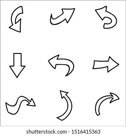 Set of arrow doodle on white background.