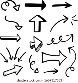 Conjunto de doodle de flecha sobre fondo blanco. Flechas vectoriales