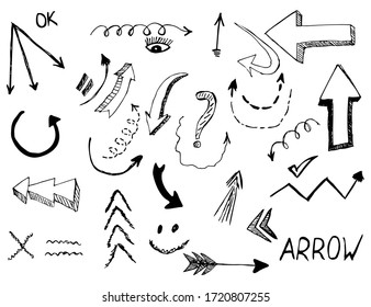 Set of arrow doodle on white background