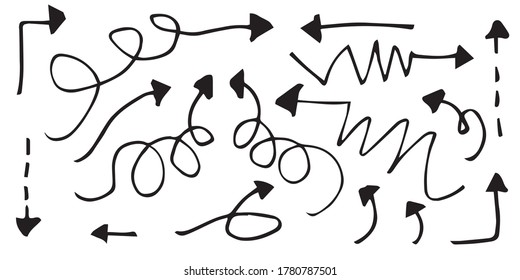 Conjunto de doodle de flecha sobre fondo blanco.