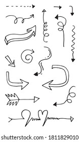 Set of arrow doodle on white background.