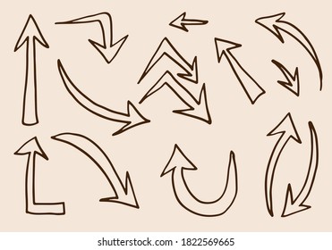 Set of arrow doodle on white background.