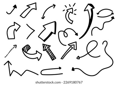 Set of arrow doodle on white background