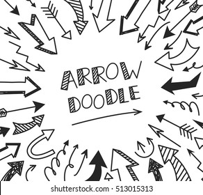 Conjunto de doodle de flecha sobre fondo blanco