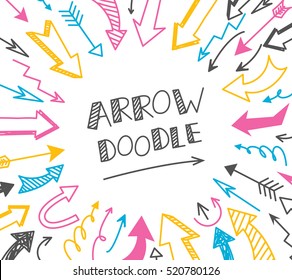 Set of arrow doodle on white background