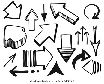 Set of arrow doodle on white background