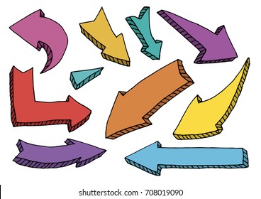 Set of arrow doodle on white background. Pen design elements Vector Isolated on white Background..