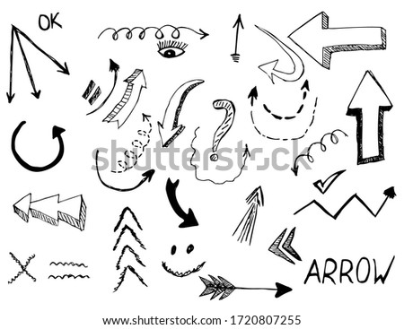 Set of arrow doodle on white background