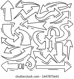 Set of arrow in doodle style isolated on white background, Vector hand drawn set arrow theme. Vector illustration