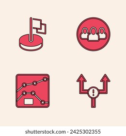Set Arrow, Flag, Project team base and Graph, chart, diagram icon. Vector
