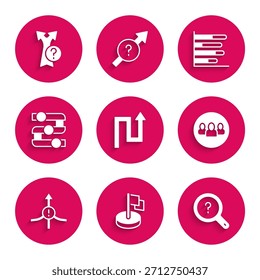 Set Arrow, Flag, Unknown search, Project team base, Graph, chart, diagram, Pie infographic and  icon. Vector