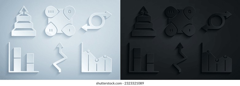 Set Arrow, Graph, chart, diagram, Pie infographic, Infographic element and Pyramid infographics icon. Vector