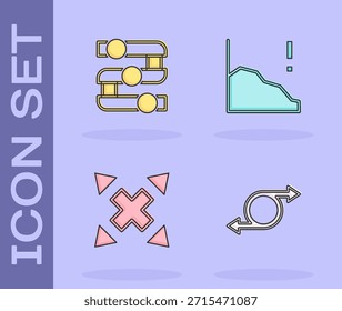 Establecer flecha, gráfico, gráfico, diagrama, flecha direccional de muchas maneras e icono de disminución del crecimiento financiero. Vector