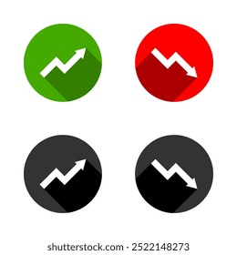 Setzen Sie Pfeildiagramm wachsenden Aufwärtstrend und Pfeildiagramm Abwärtstrend Finanzgeschäft auf Kreis Vektor Symbol Design