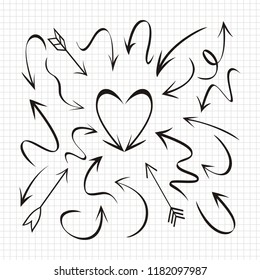 Set of Arrow Hand Drawn Design on paper background