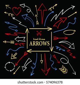 Set of Arrow Hand Drawn Design Element . Vector illustration