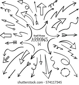 Set of Arrow Hand Drawn Design Element . Vector illustration