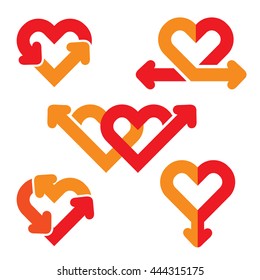 Set of arrow in heart shape icon. Vector illustration