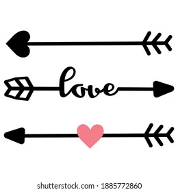 |Set of arrow with heart. Vector illustration.