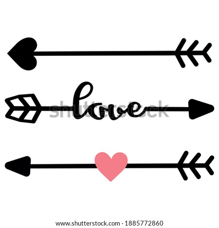 |Set of arrow with heart. Vector illustration.