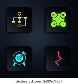 Set Arrow, Hierarchy organogram chart, Target and Infographic element. Black square button. Vector