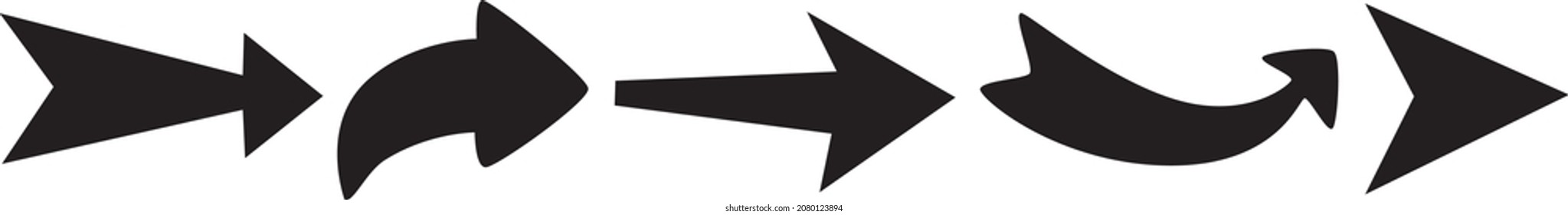 Pfeil-Symbol festlegen. schwarzer Pfeil. ein Zeichen für eine Kollektion mit unterschiedlichen Pfeilen. Schwarze Vektorpfeile - Vektorgrafik