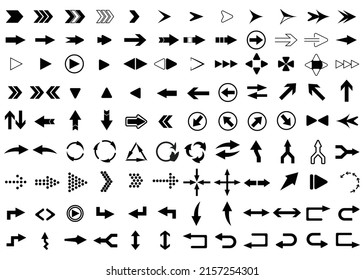 Colección negra de iconos de flecha, símbolos de flecha, vector de pictograma.