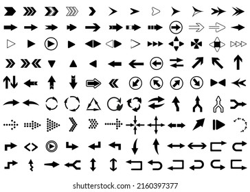 Set arrow icon black collection, arrow symbols, pictogram vector.