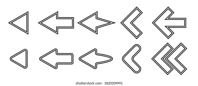 set arrow icon, black stroke vector arrows on white background