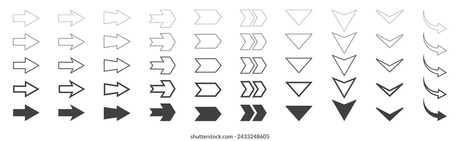 Establecer icono de flecha. Colección de signos de flechas diferentes