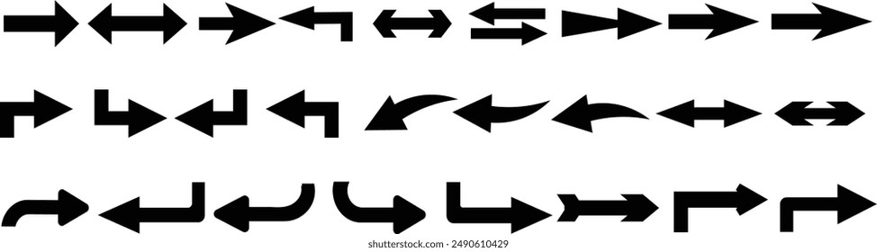 Set arrow icon. Collection different arrows sign. Black vector arrows. Arrow direction symbols in flat style.