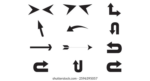 Set arrow icon. Collection different arrows sign. Black vector arrows – vector. eps illustration art sign icon design. 3d black arrows logo set symbol. big black different style arrows.  