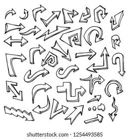Set of arrow icon Drawing illustration Hand drawn doodle Sketch line vector