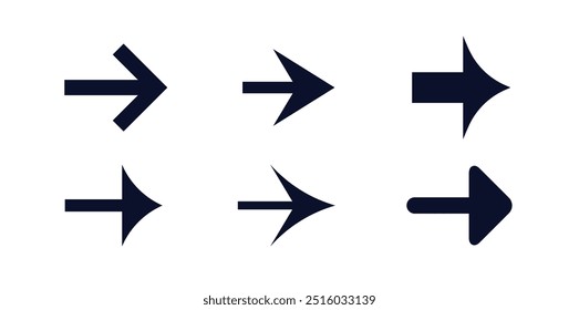 Set of arrow icon editable vector graphic. Different arrowhead and line stroke. Icons object collection suitable for showing direction, path, and web print symbol pointer cursor.