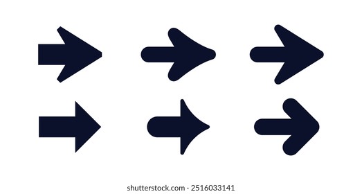 Satz von Pfeilsymbol bearbeitbare Vektorgrafik. Unterschiedliche Pfeilspitze und Strich. Icons-Objektsammlung, die zum Anzeigen von Richtung, Pfad und Webdrucksymbol-Zeigercursor geeignet ist.